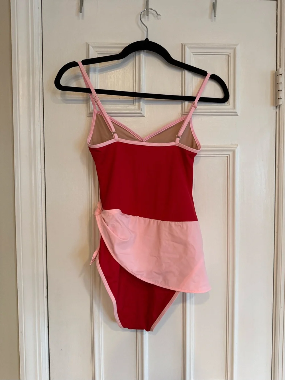 Red & Pink One-Piece Swimsuit with Side Tie
